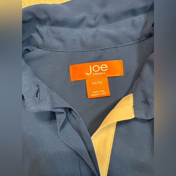 Women’s Joe Fresh Sheer Navy & Tan Button Down Shirt Size XS - Picture 5 of 7